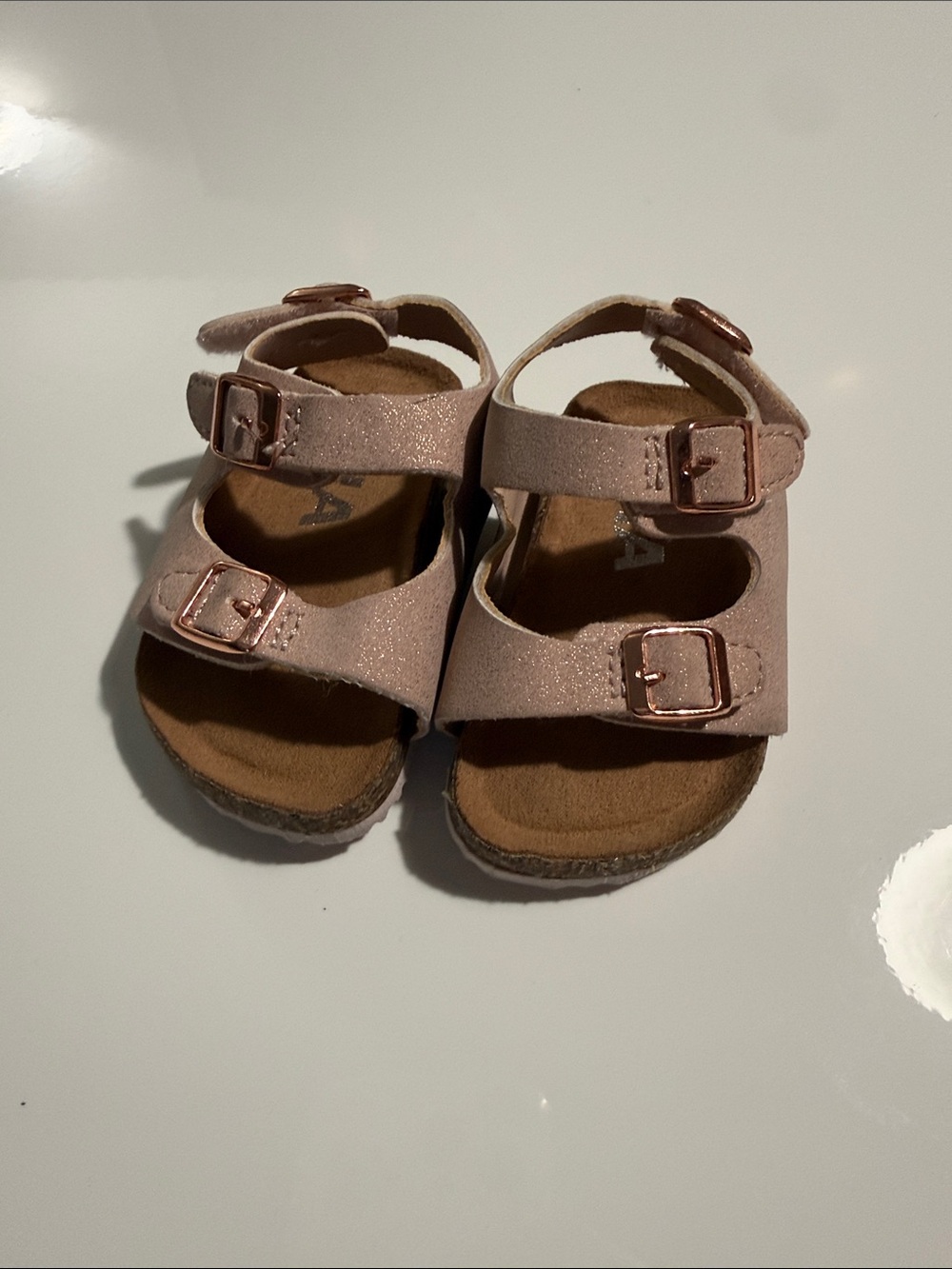 mini MIA  Rose Gold Glitter Double-Buckle Kids Sandals Sz 3-6 months